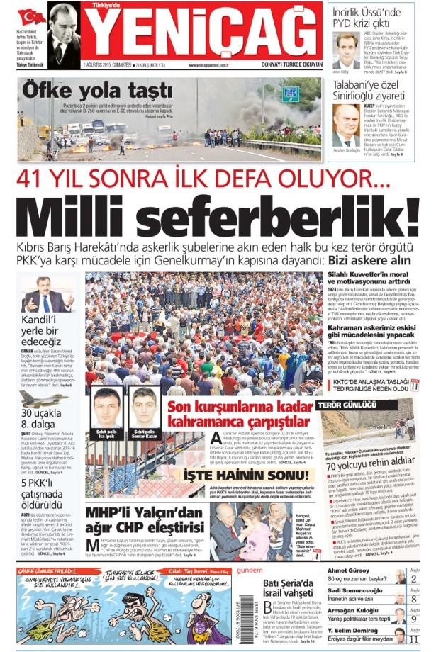 1 Ağustos 2015 gazete manşetleri 27