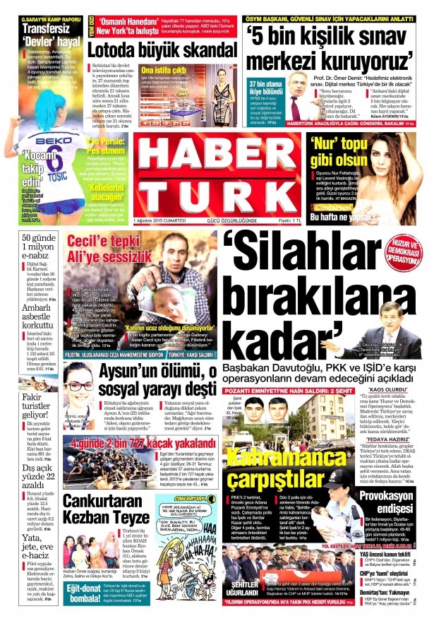 1 Ağustos 2015 gazete manşetleri 8