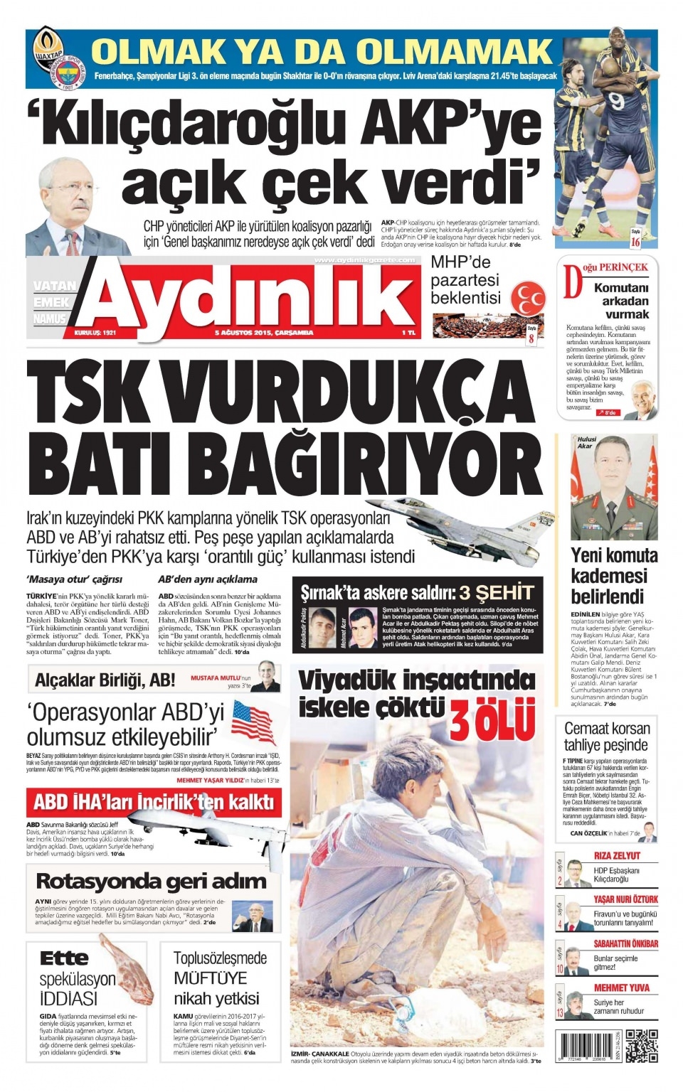 5 Ağustos 2015 gazete manşetleri 1