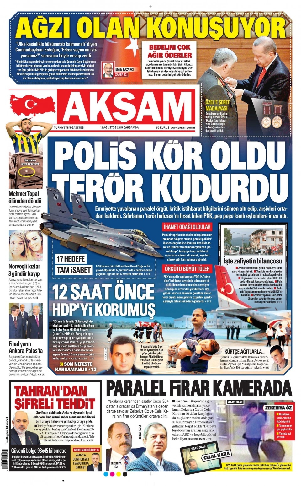 12 Ağustos 2015 gazete manşetleri 1