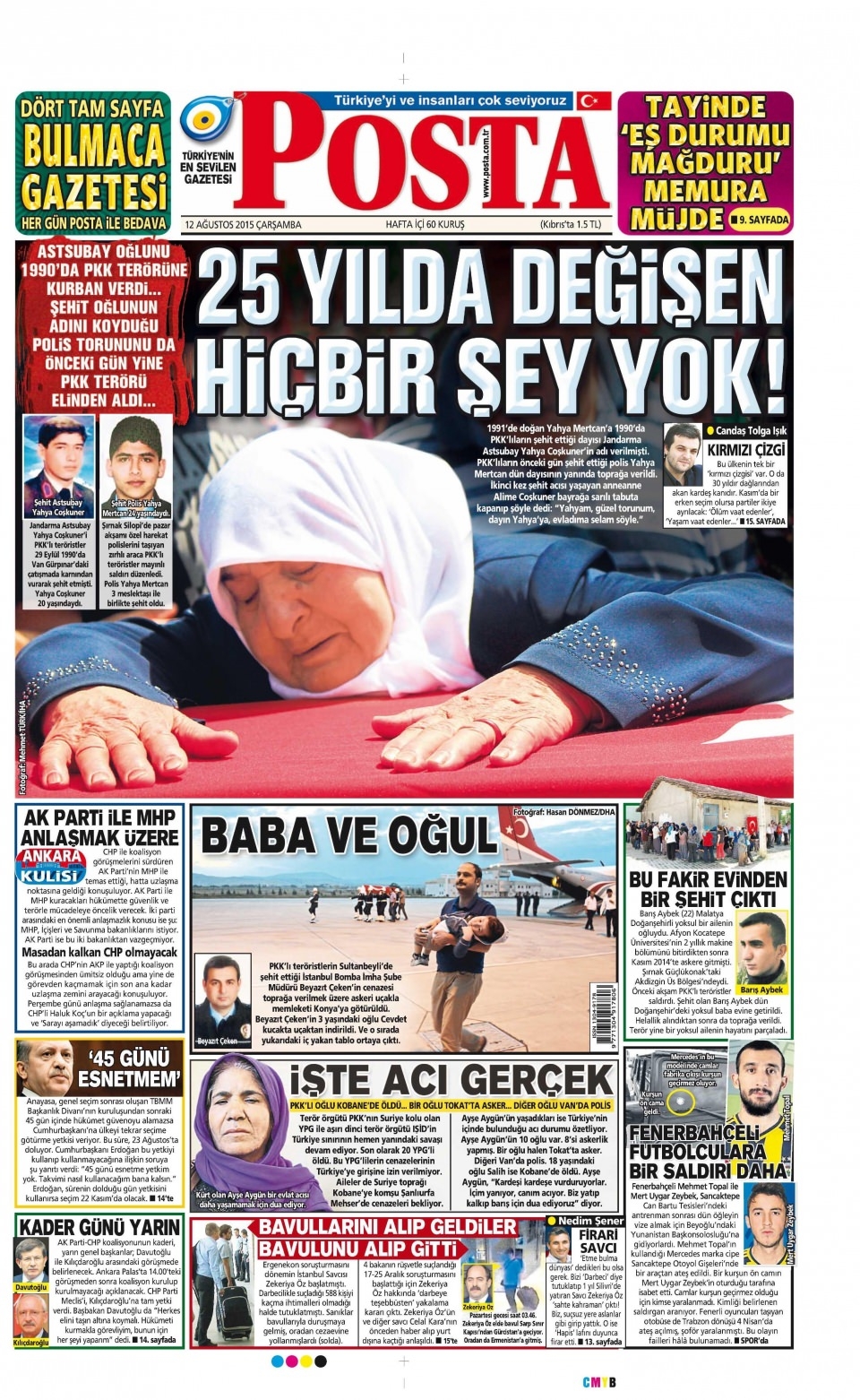 12 Ağustos 2015 gazete manşetleri 12