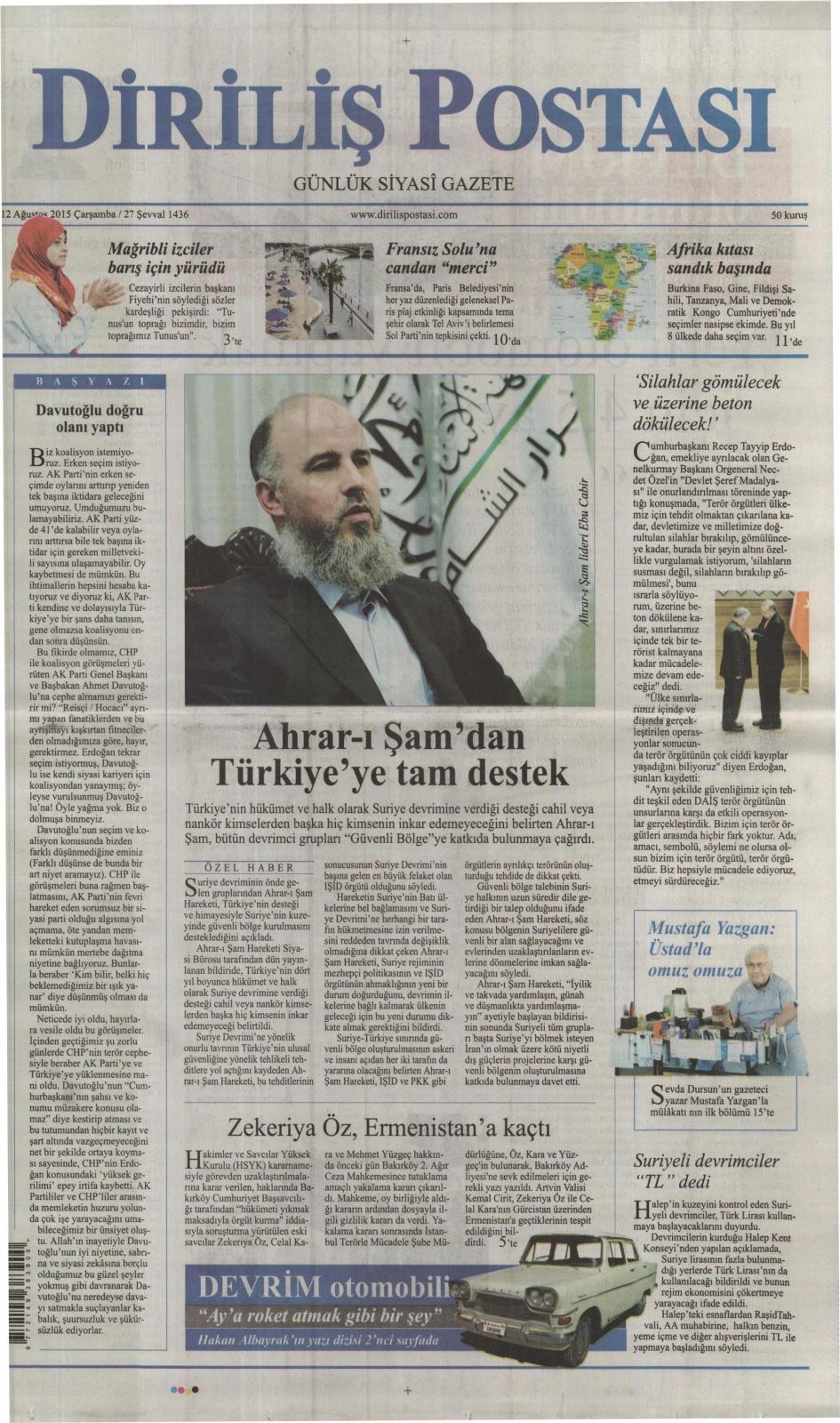 12 Ağustos 2015 gazete manşetleri 4