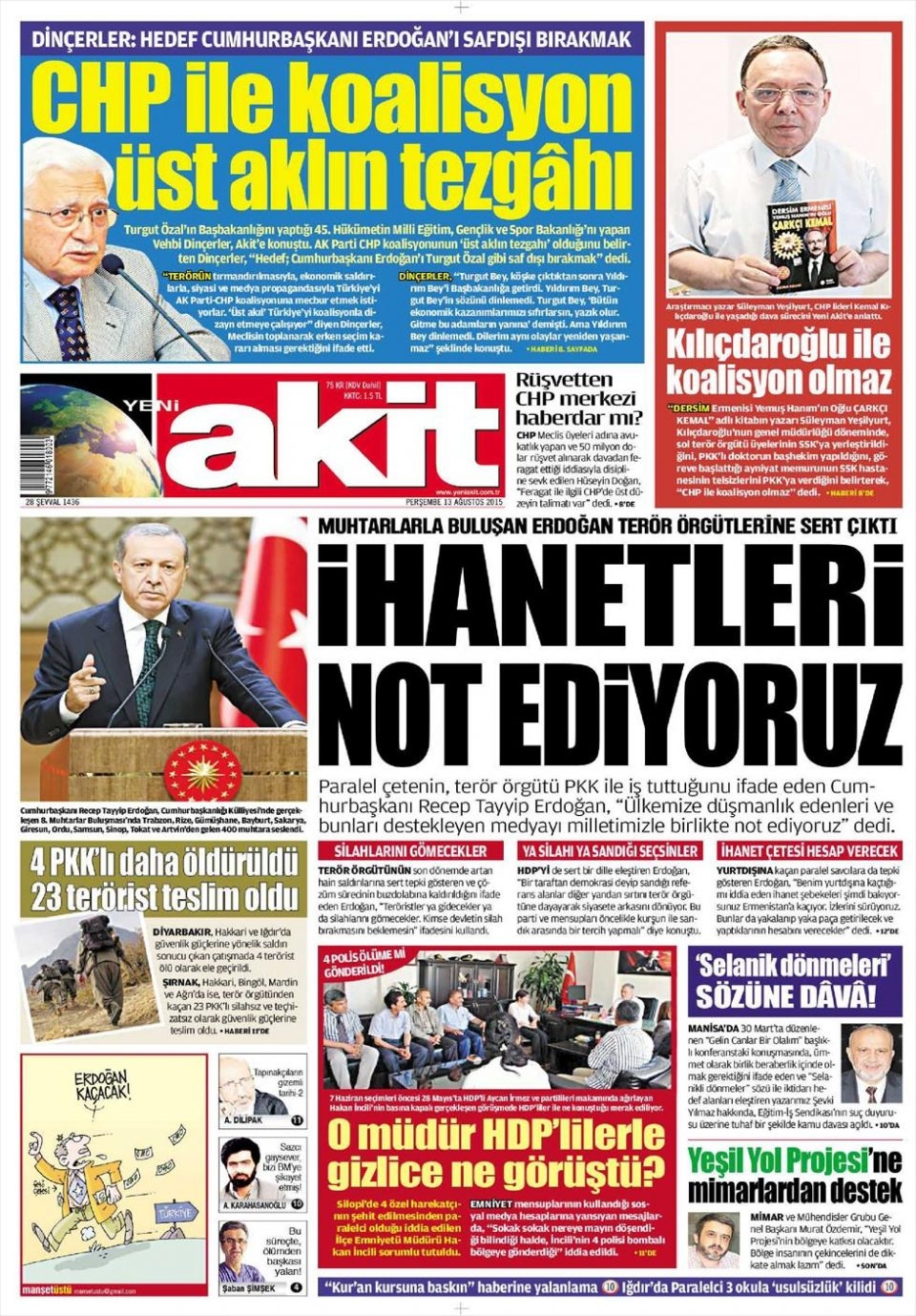 13 Ağustos 2015 gazete manşetleri 10