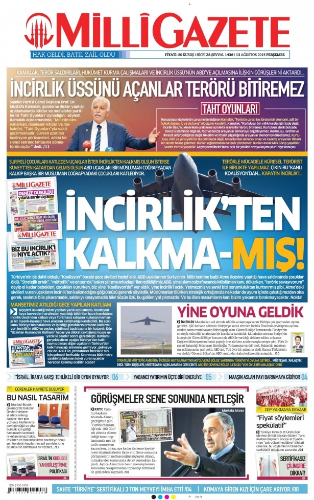 13 Ağustos 2015 gazete manşetleri 11