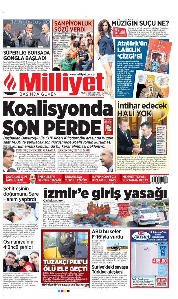 13 Ağustos 2015 gazete manşetleri 12