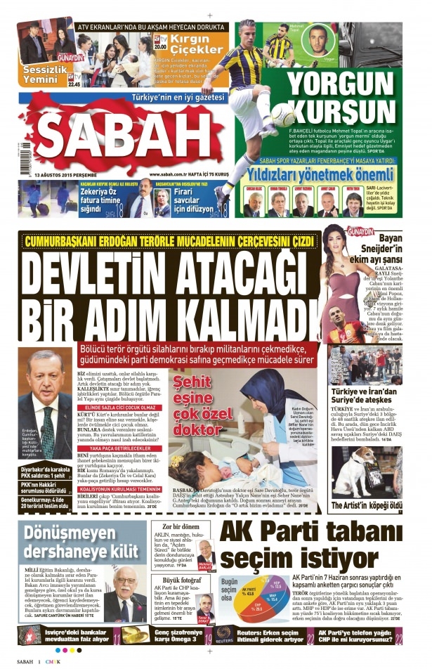 13 Ağustos 2015 gazete manşetleri 14