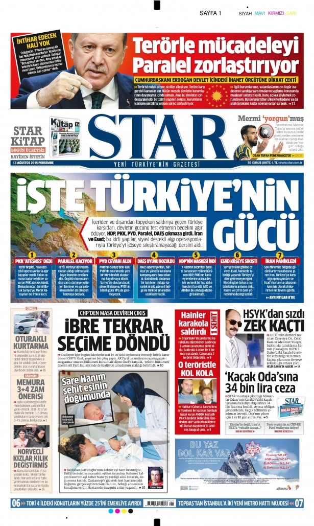 13 Ağustos 2015 gazete manşetleri 16