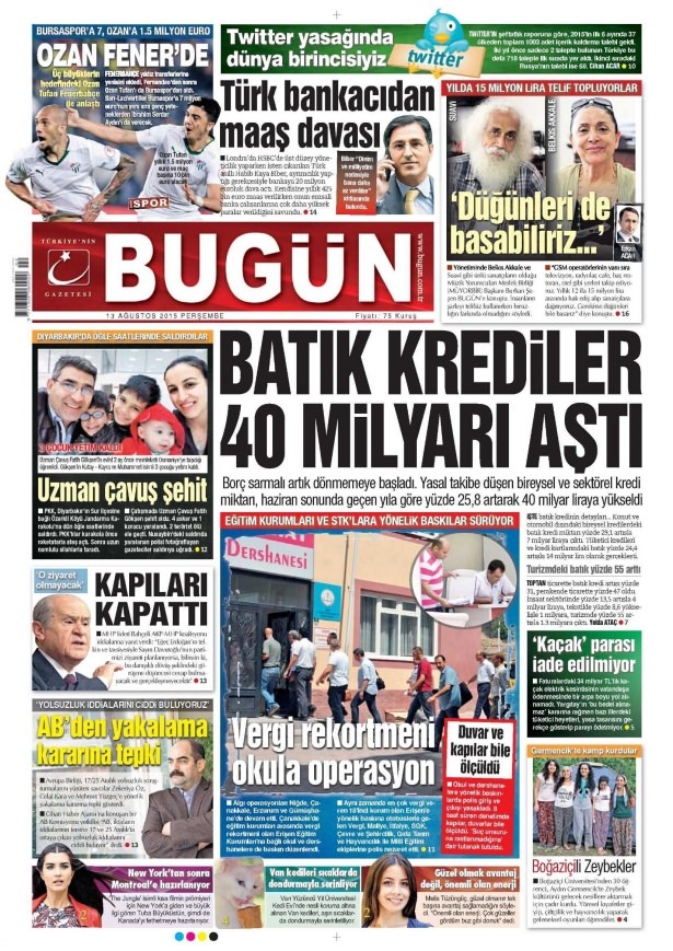 13 Ağustos 2015 gazete manşetleri 2