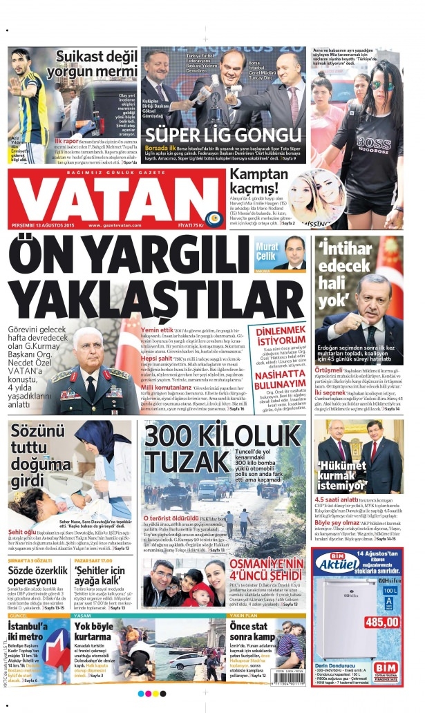 13 Ağustos 2015 gazete manşetleri 20