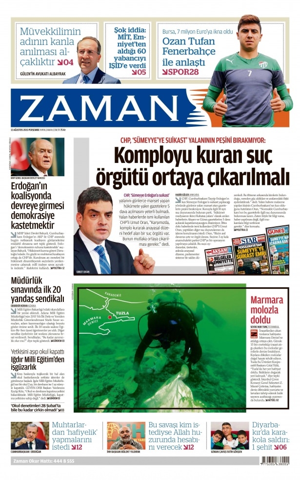 13 Ağustos 2015 gazete manşetleri 22