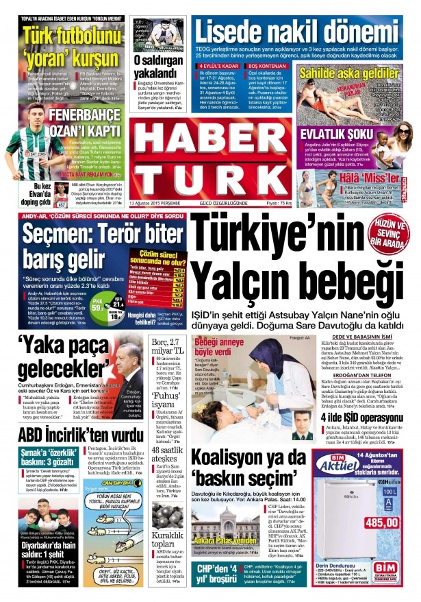 13 Ağustos 2015 gazete manşetleri 8