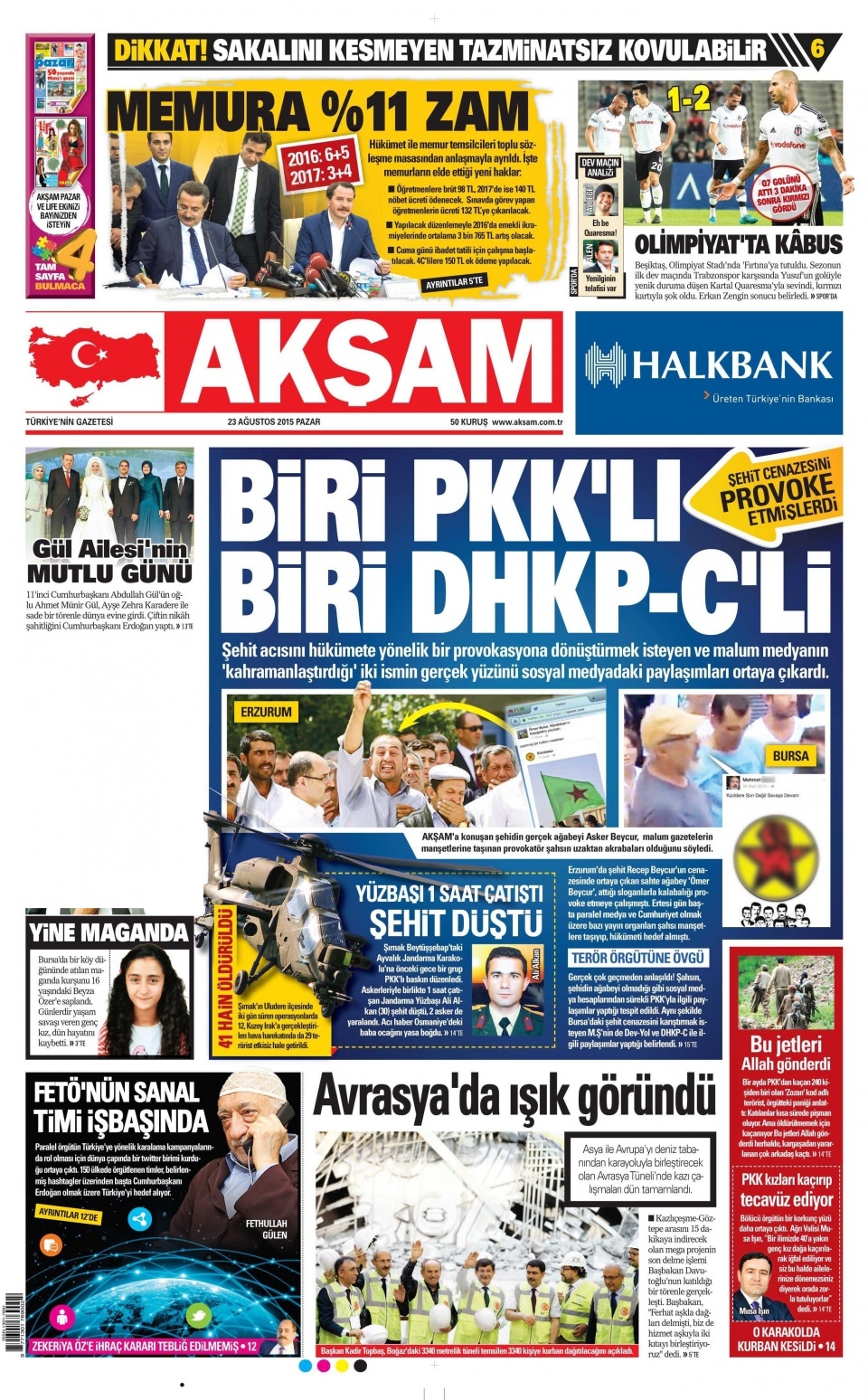 23 Ağustos 2015 gazete manşetleri 1