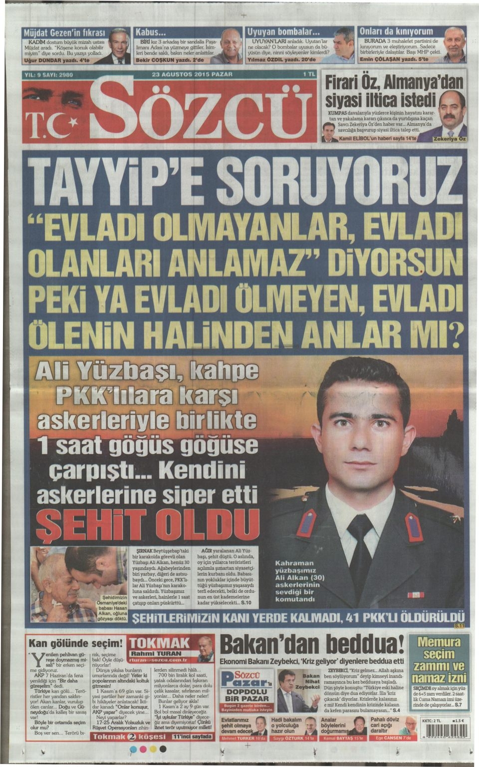 23 Ağustos 2015 gazete manşetleri 13