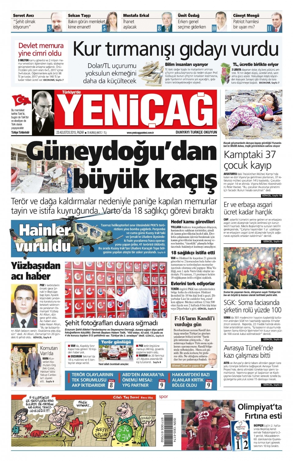 23 Ağustos 2015 gazete manşetleri 16