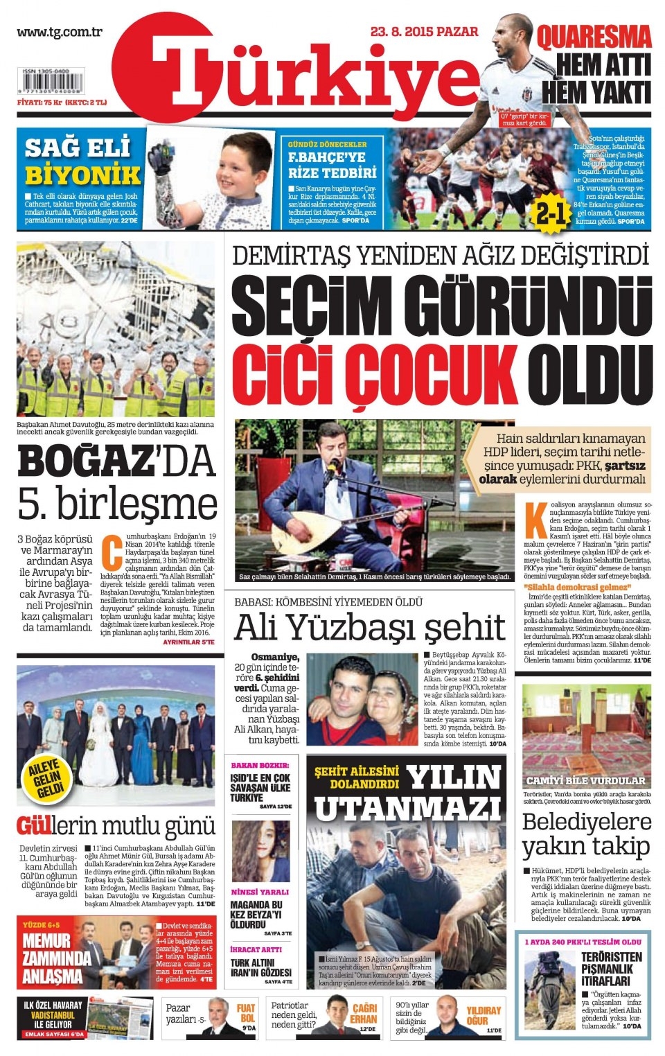 23 Ağustos 2015 gazete manşetleri 17