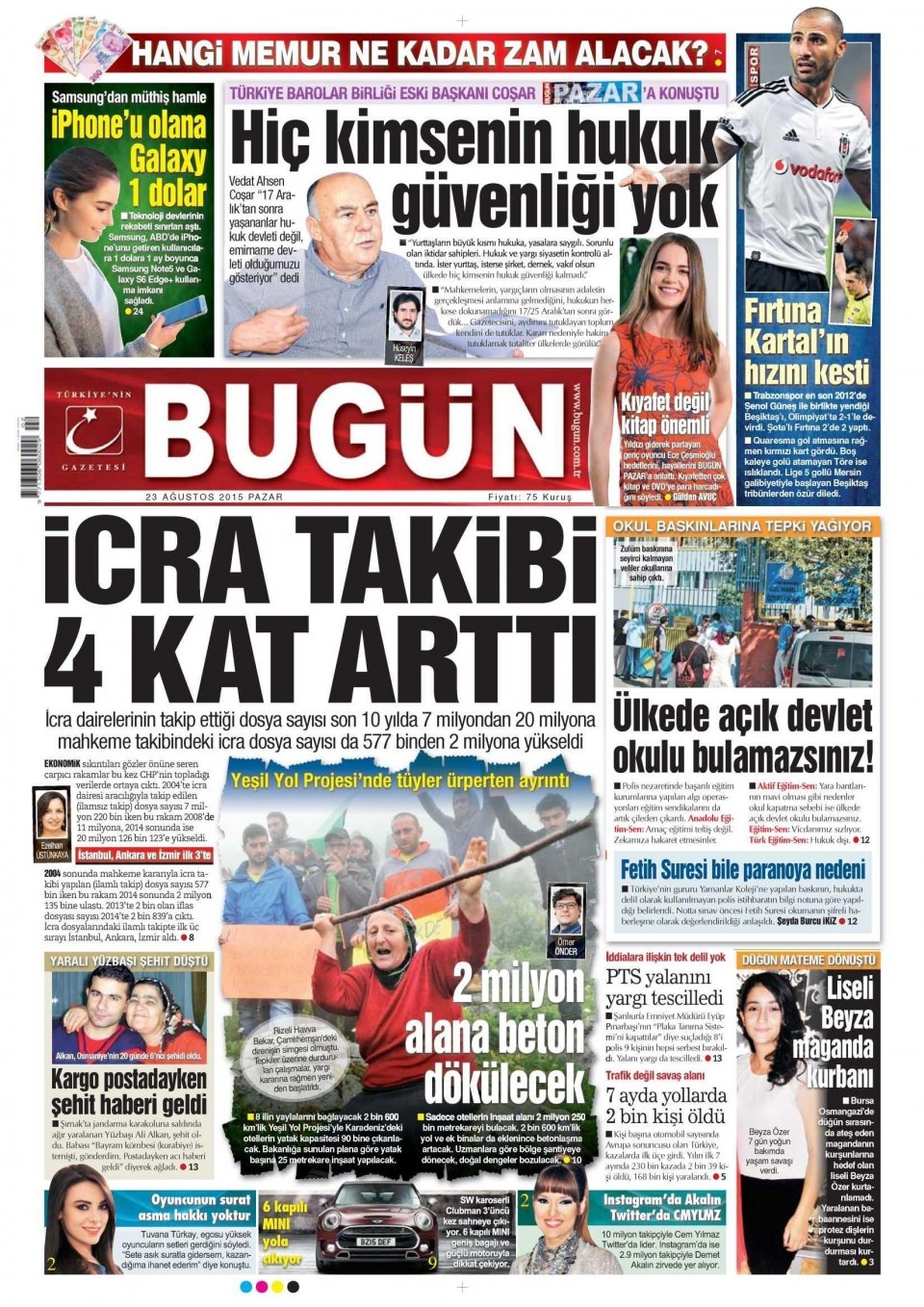 23 Ağustos 2015 gazete manşetleri 2