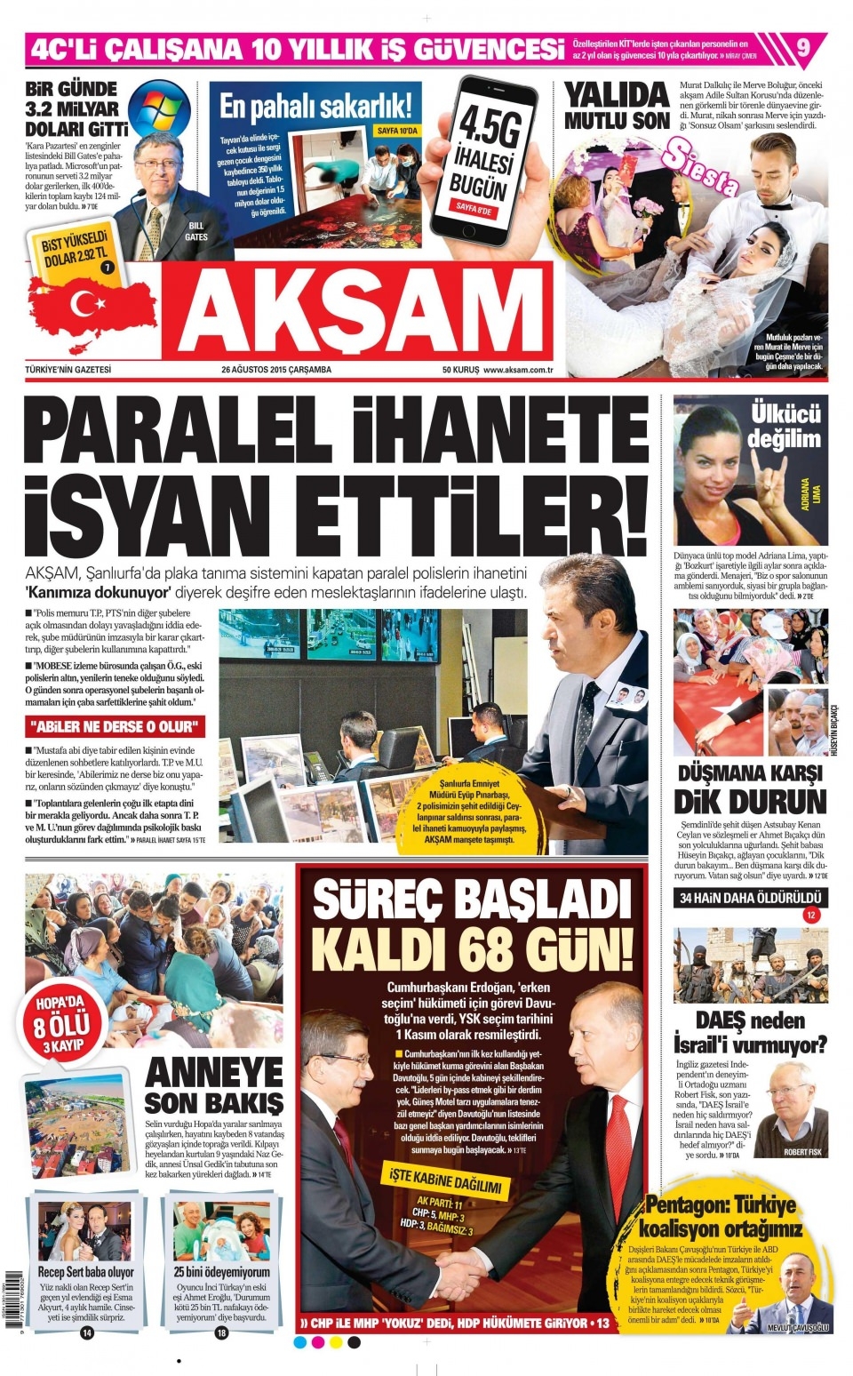 26 Ağustos 2015 gazete manşetleri 1