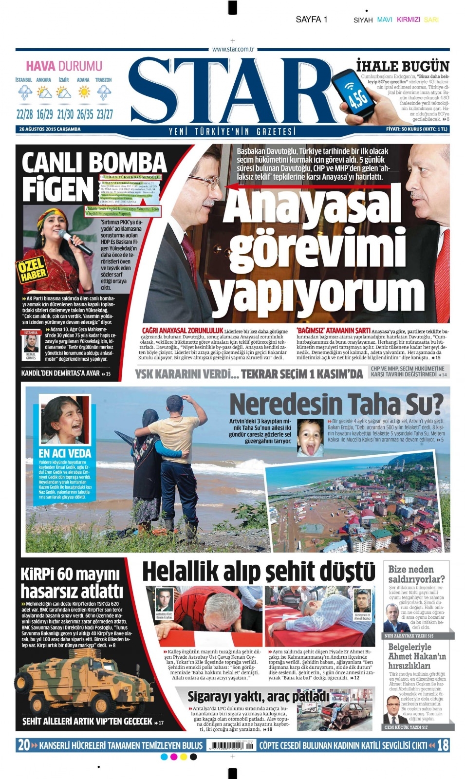 26 Ağustos 2015 gazete manşetleri 15