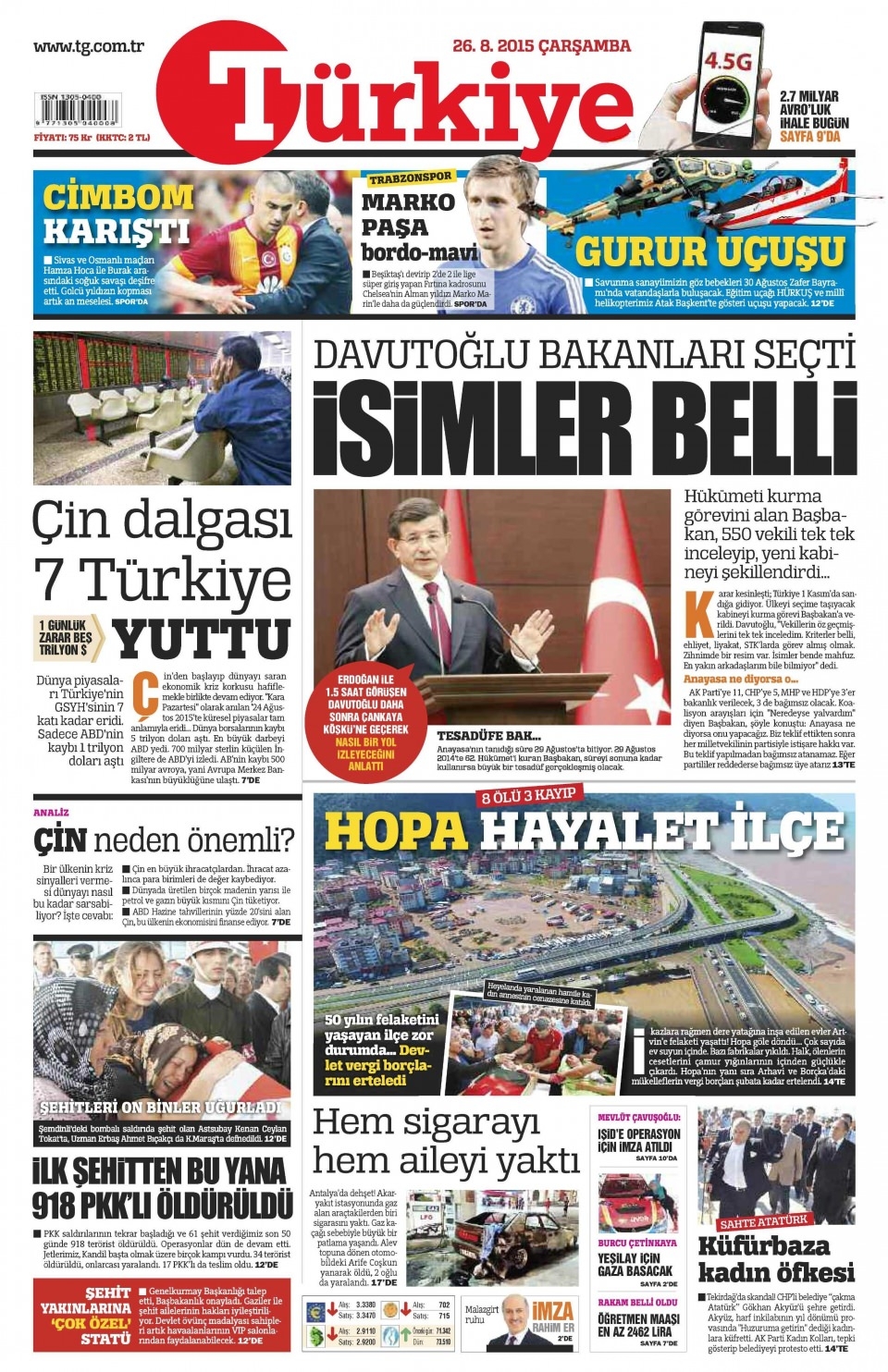 26 Ağustos 2015 gazete manşetleri 18
