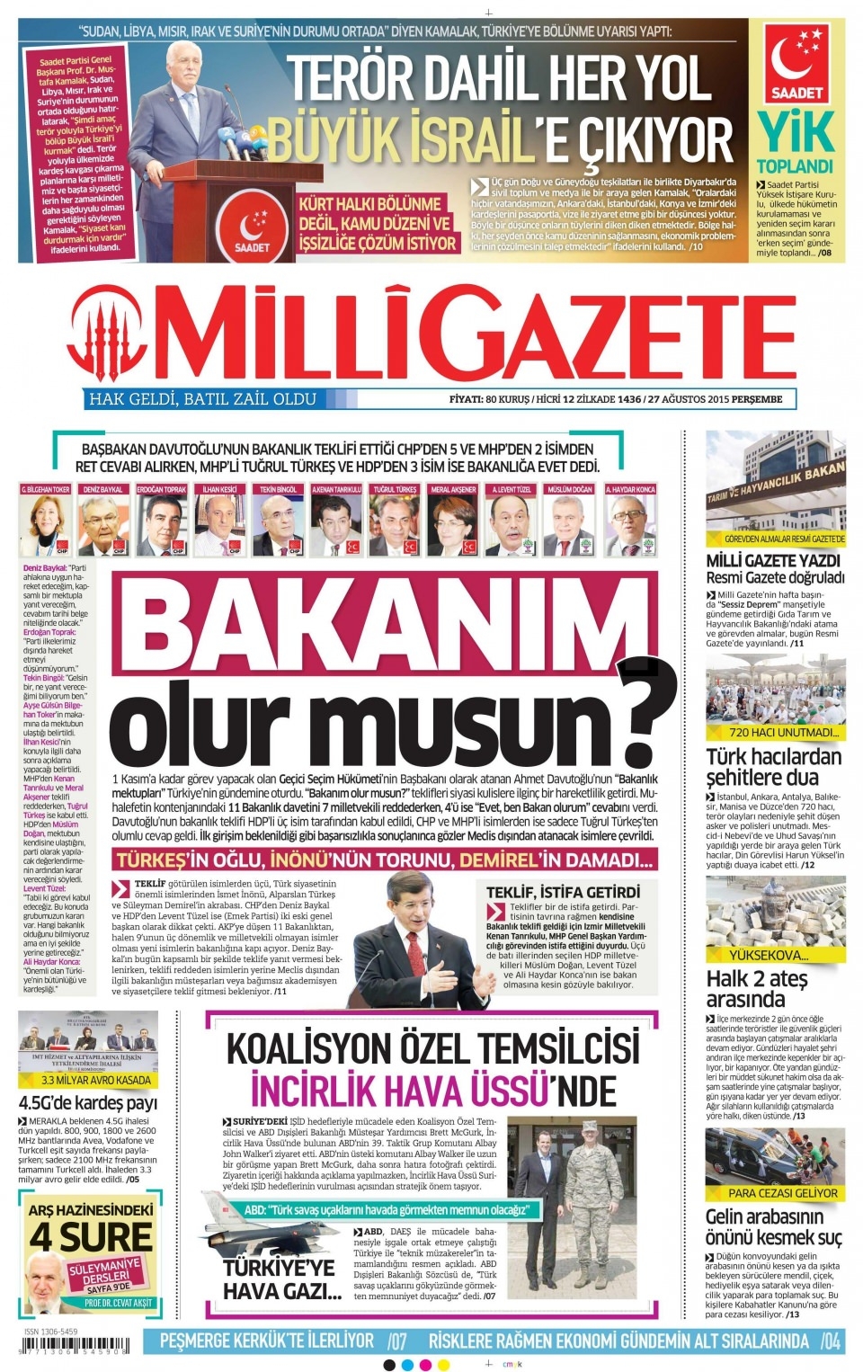 27 Ağustos 2015 gazete manşetleri 10