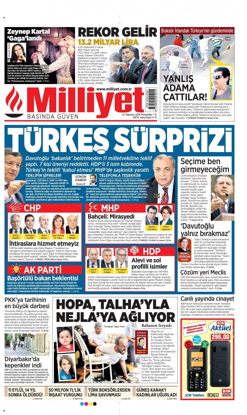 27 Ağustos 2015 gazete manşetleri 11