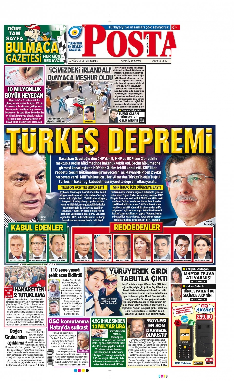 27 Ağustos 2015 gazete manşetleri 12