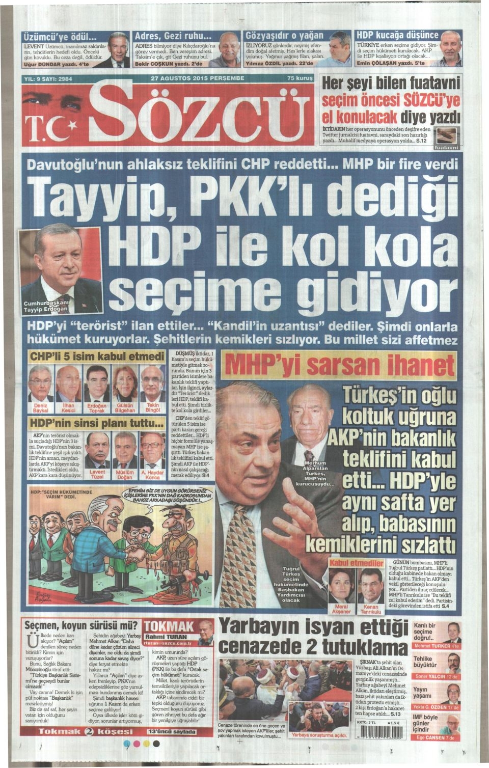 27 Ağustos 2015 gazete manşetleri 14