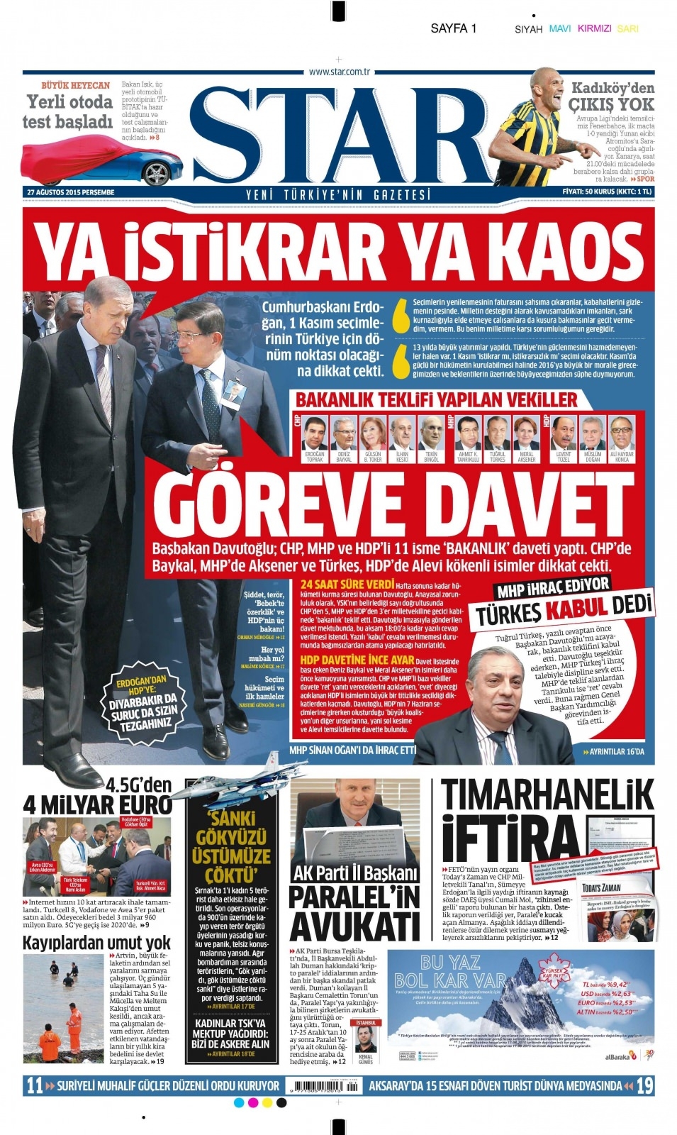 27 Ağustos 2015 gazete manşetleri 15