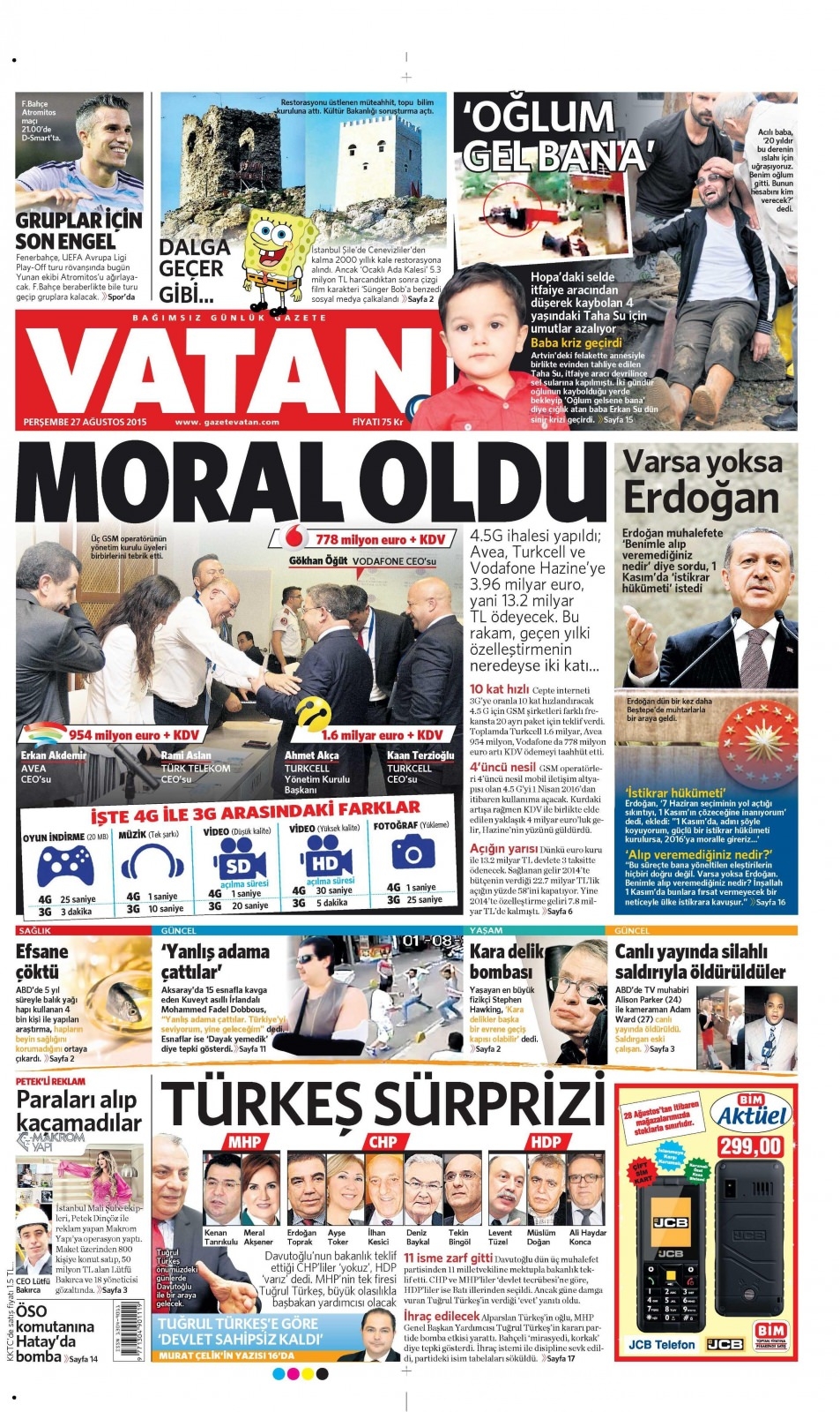 27 Ağustos 2015 gazete manşetleri 20