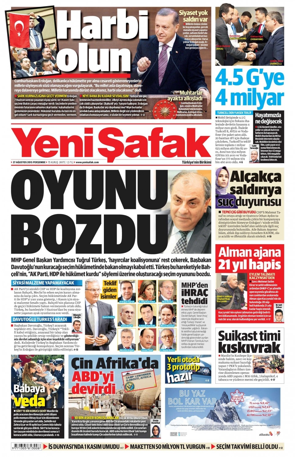 27 Ağustos 2015 gazete manşetleri 22