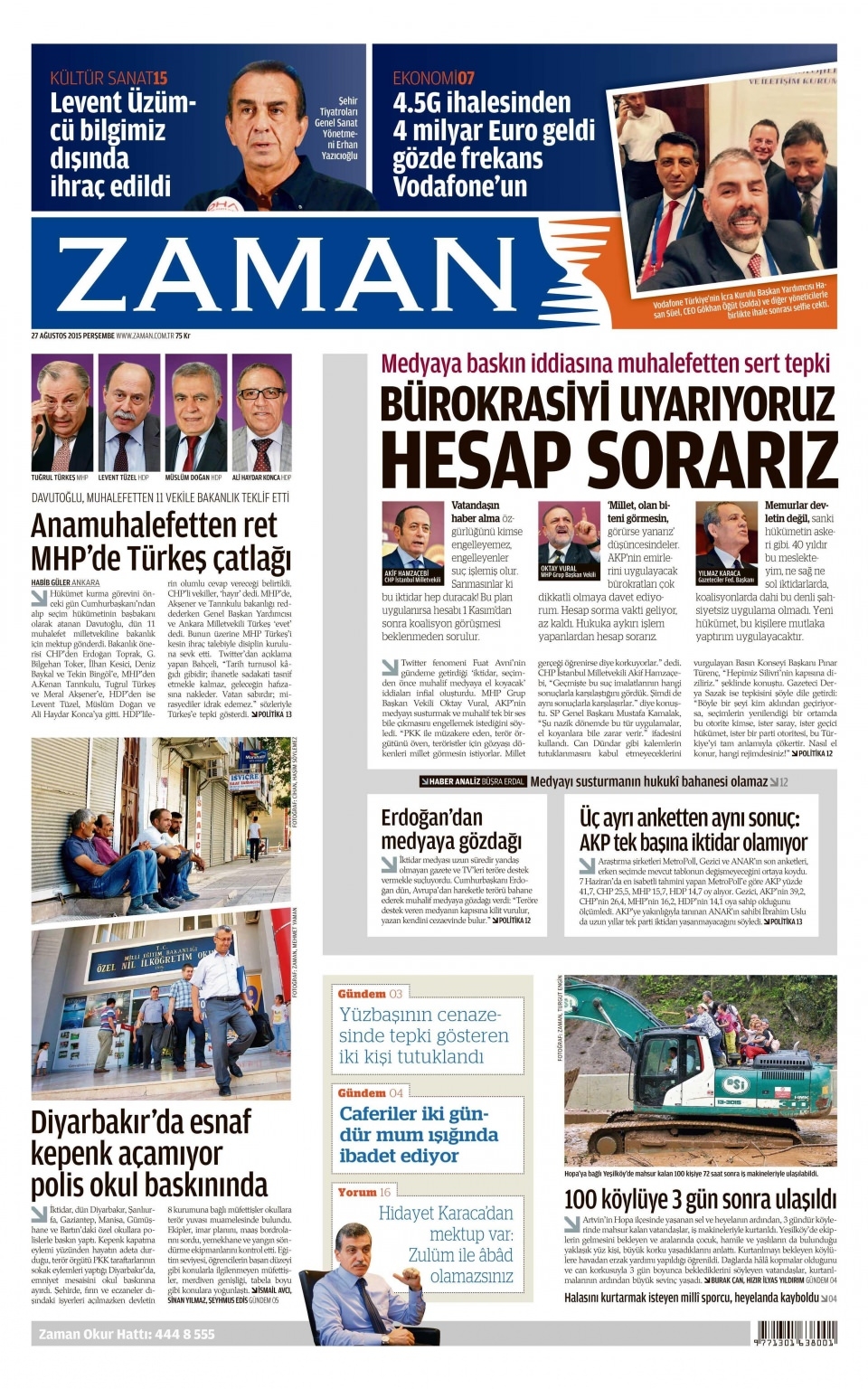 27 Ağustos 2015 gazete manşetleri 23