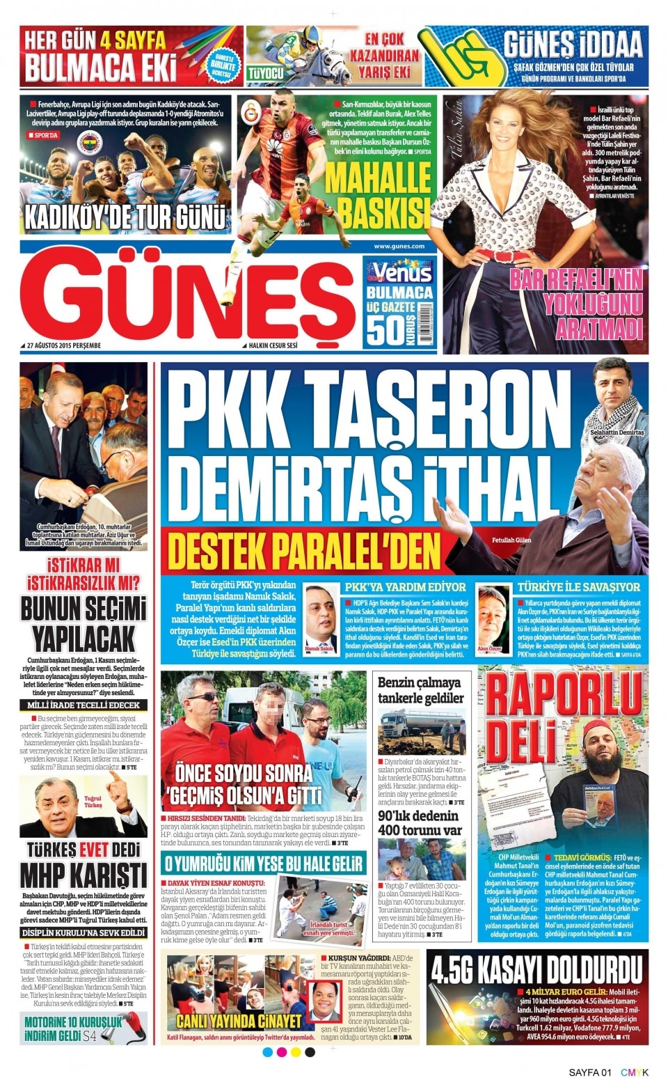 27 Ağustos 2015 gazete manşetleri 7