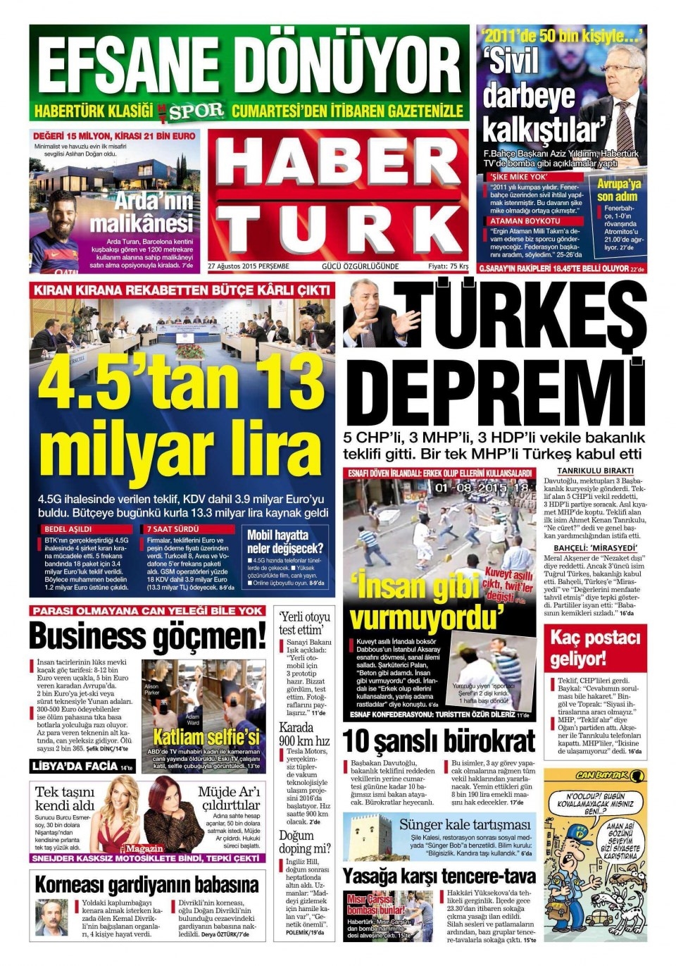 27 Ağustos 2015 gazete manşetleri 8
