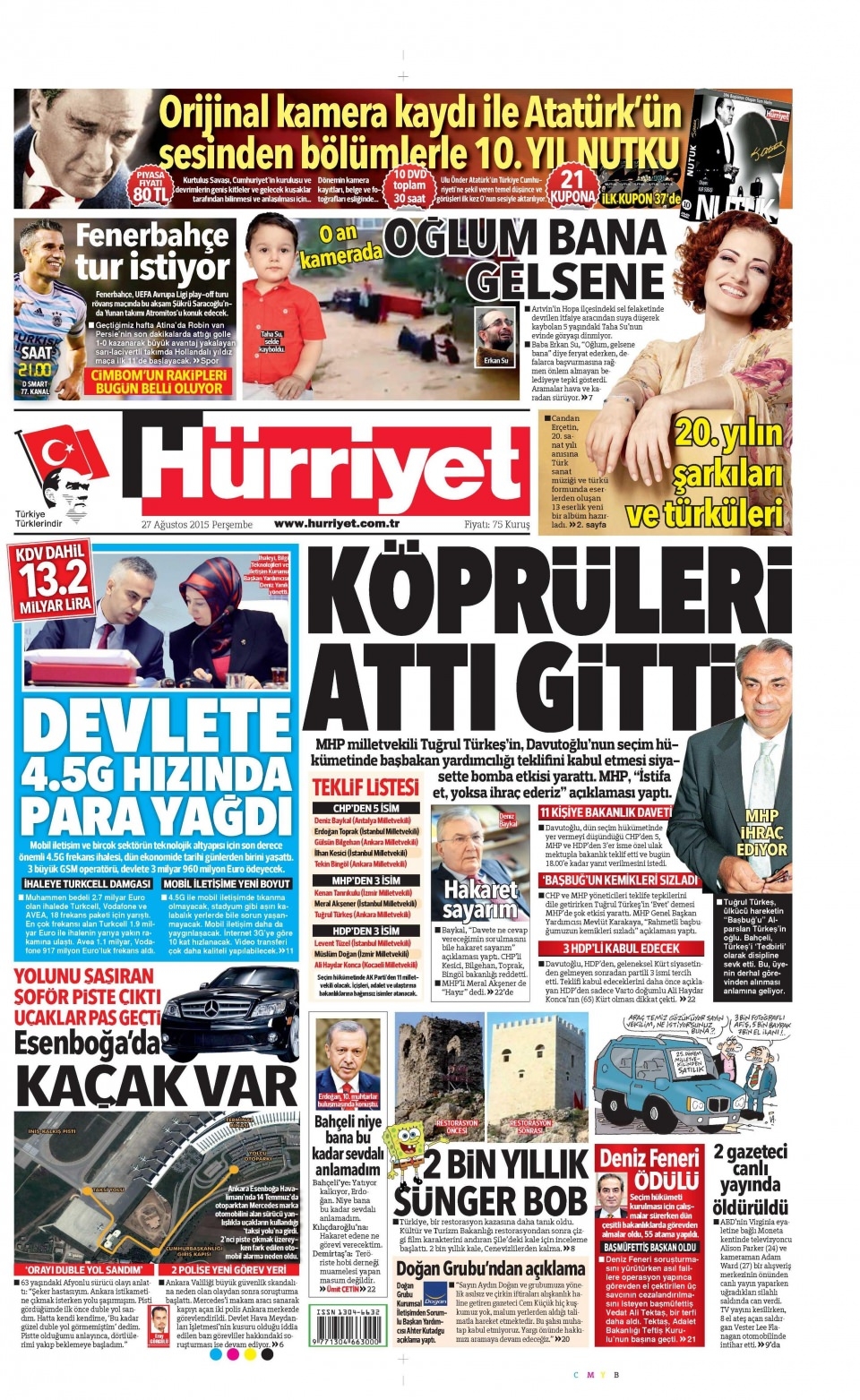 27 Ağustos 2015 gazete manşetleri 9