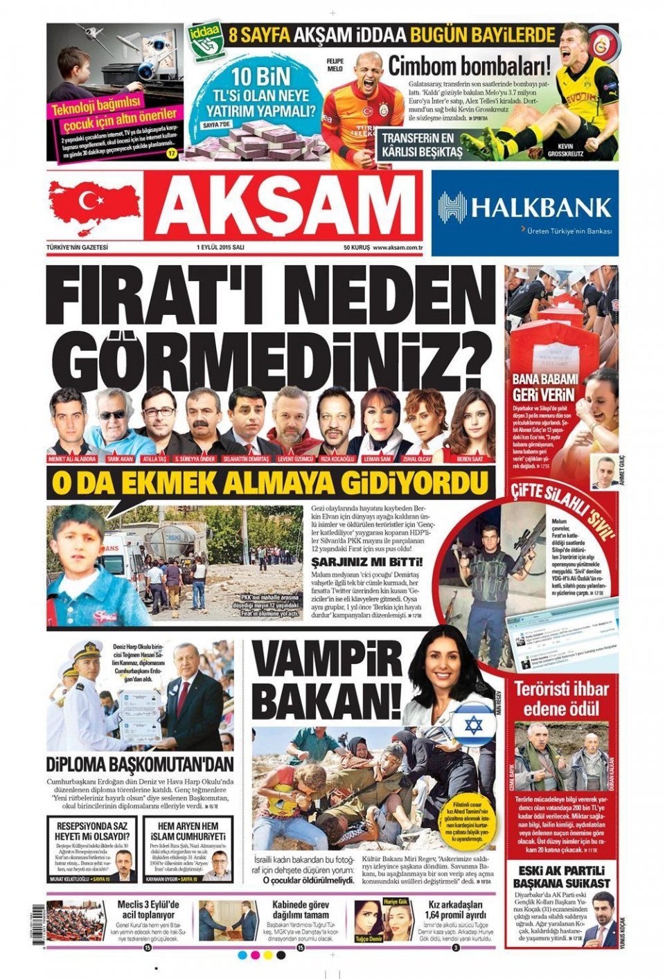1 Eylül 2015 gazete manşetleri 1