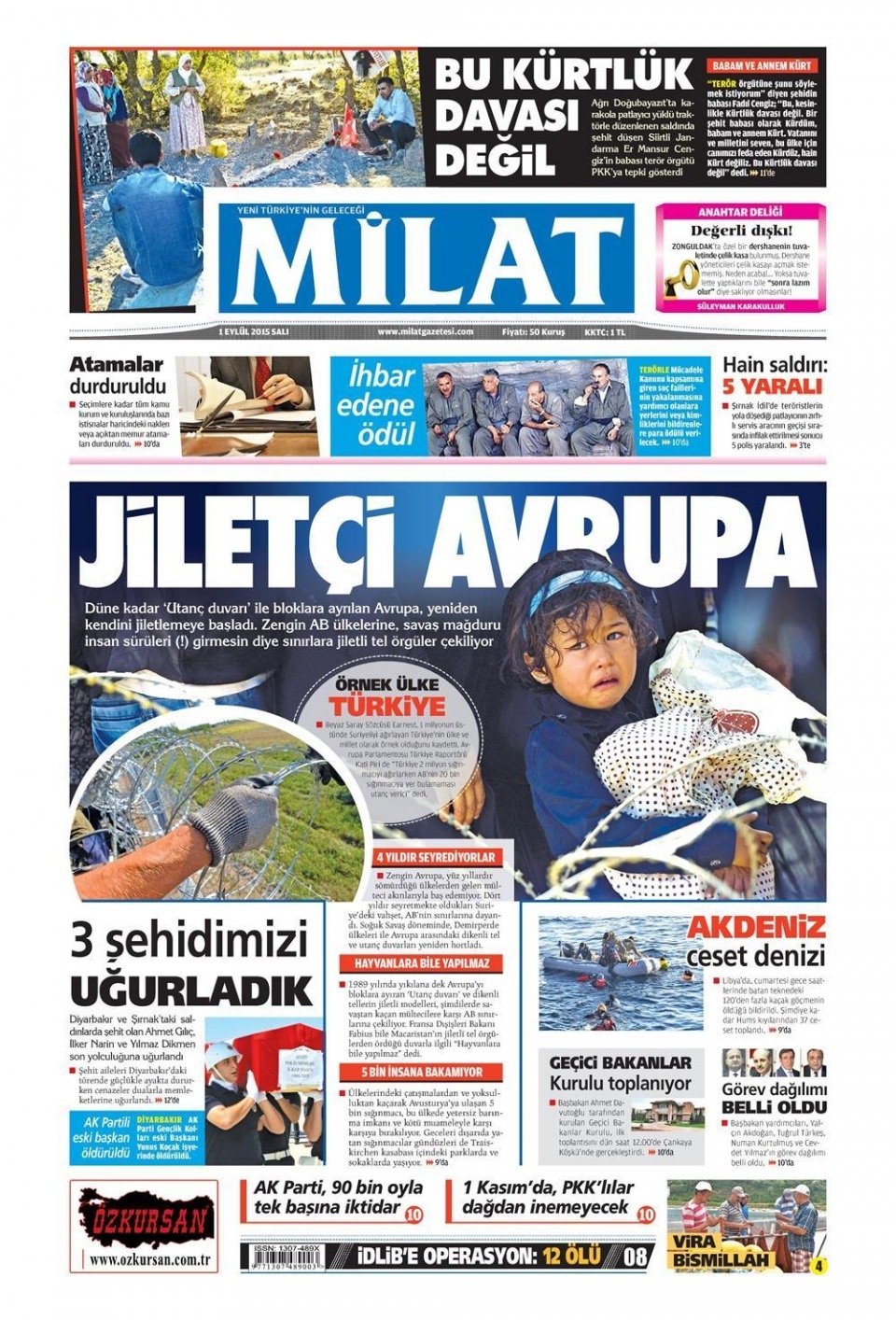 1 Eylül 2015 gazete manşetleri 11