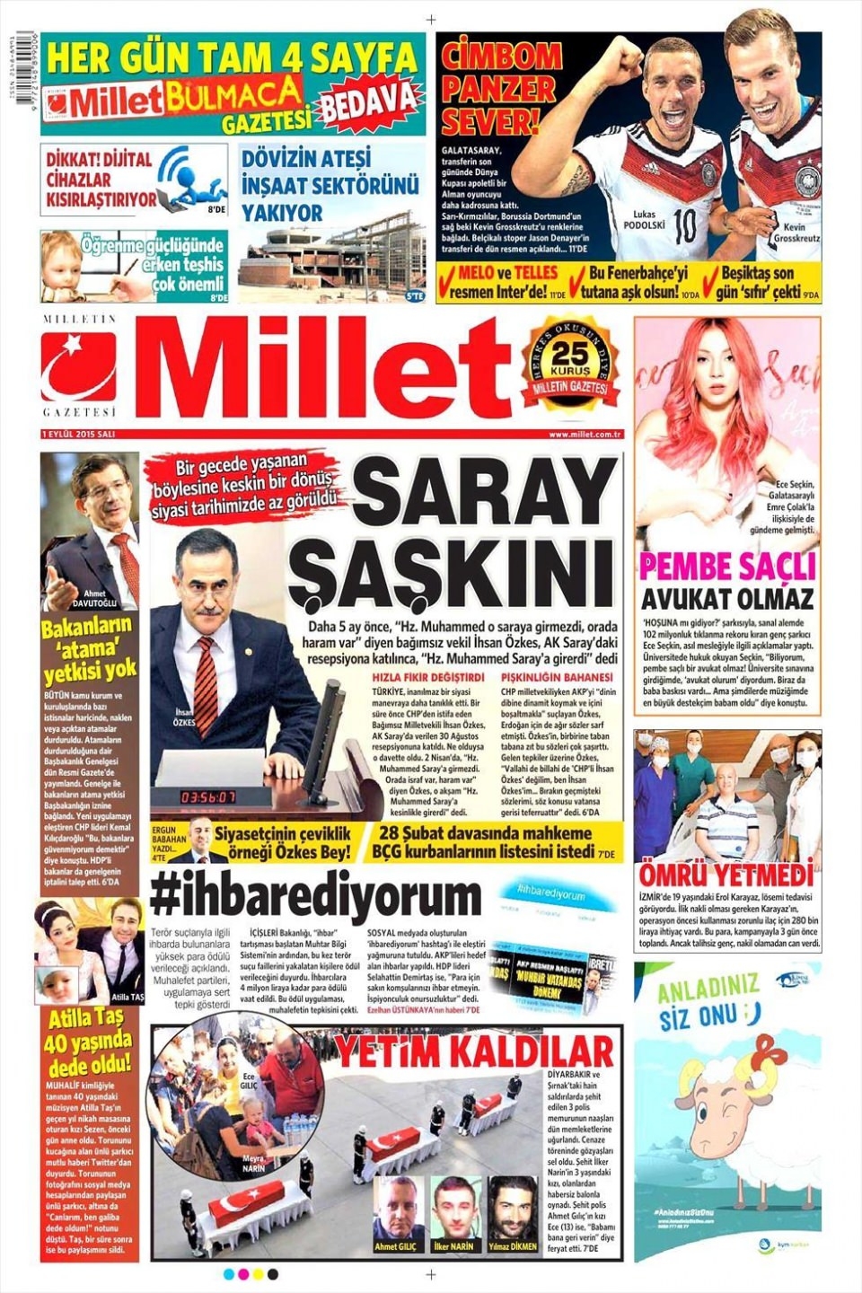 1 Eylül 2015 gazete manşetleri 12