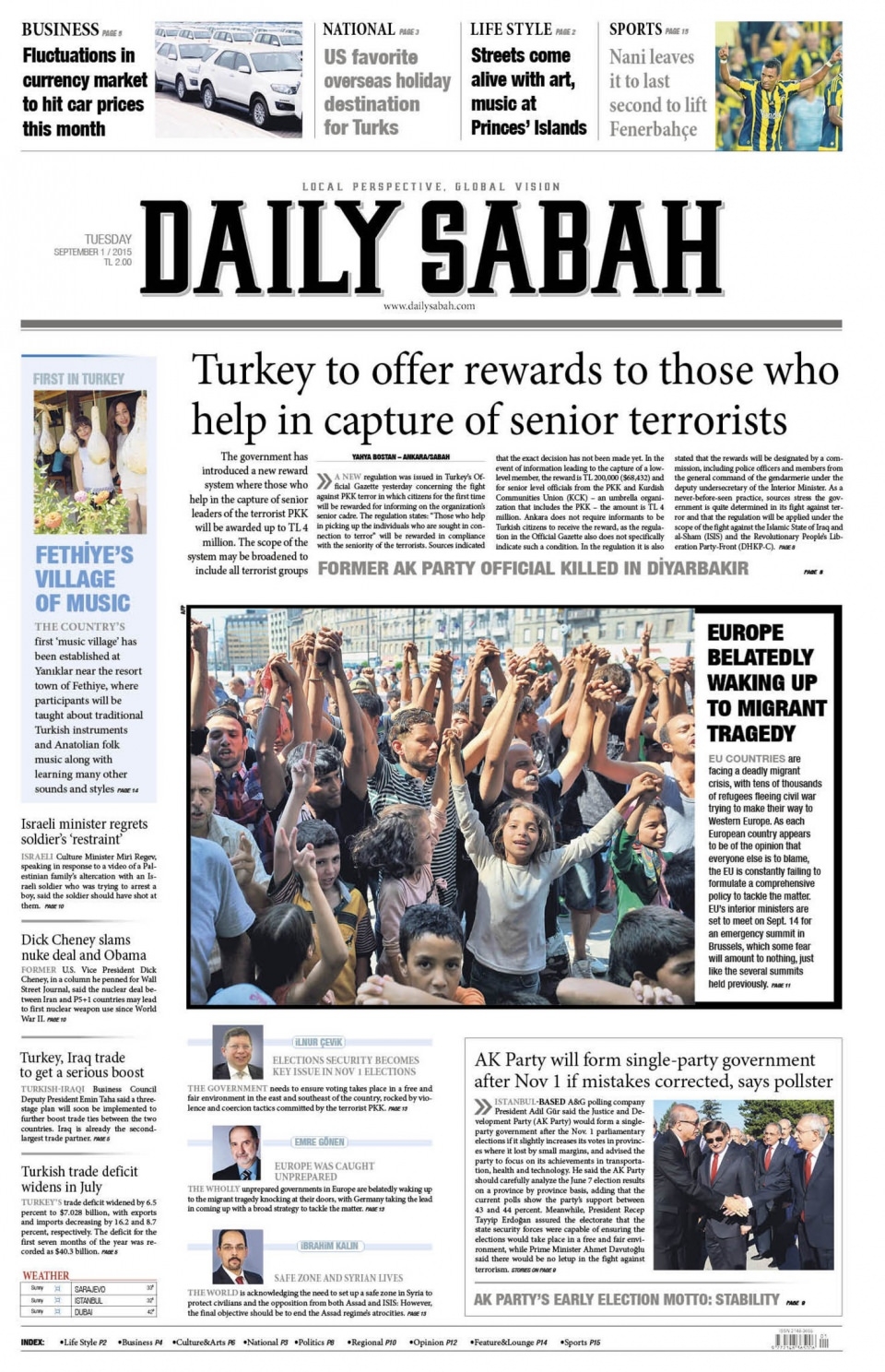 1 Eylül 2015 gazete manşetleri 18