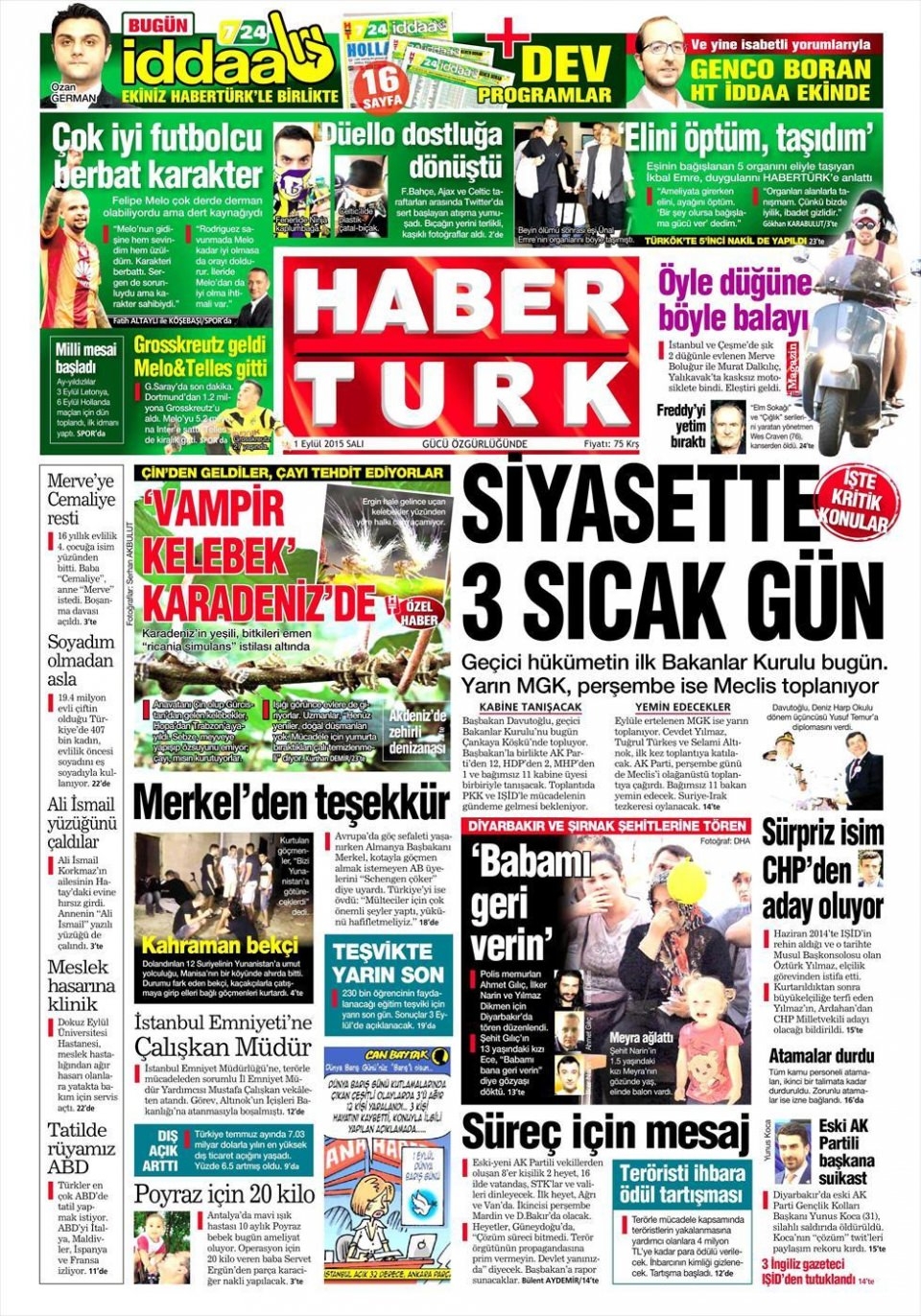 1 Eylül 2015 gazete manşetleri 2