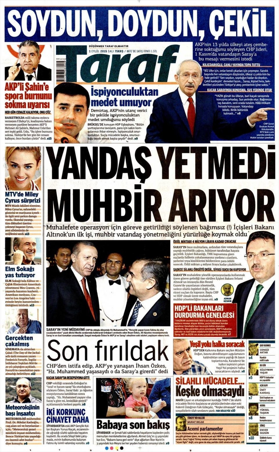 1 Eylül 2015 gazete manşetleri 21