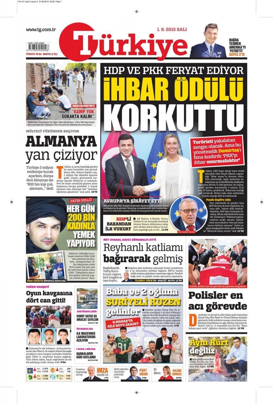 1 Eylül 2015 gazete manşetleri 22