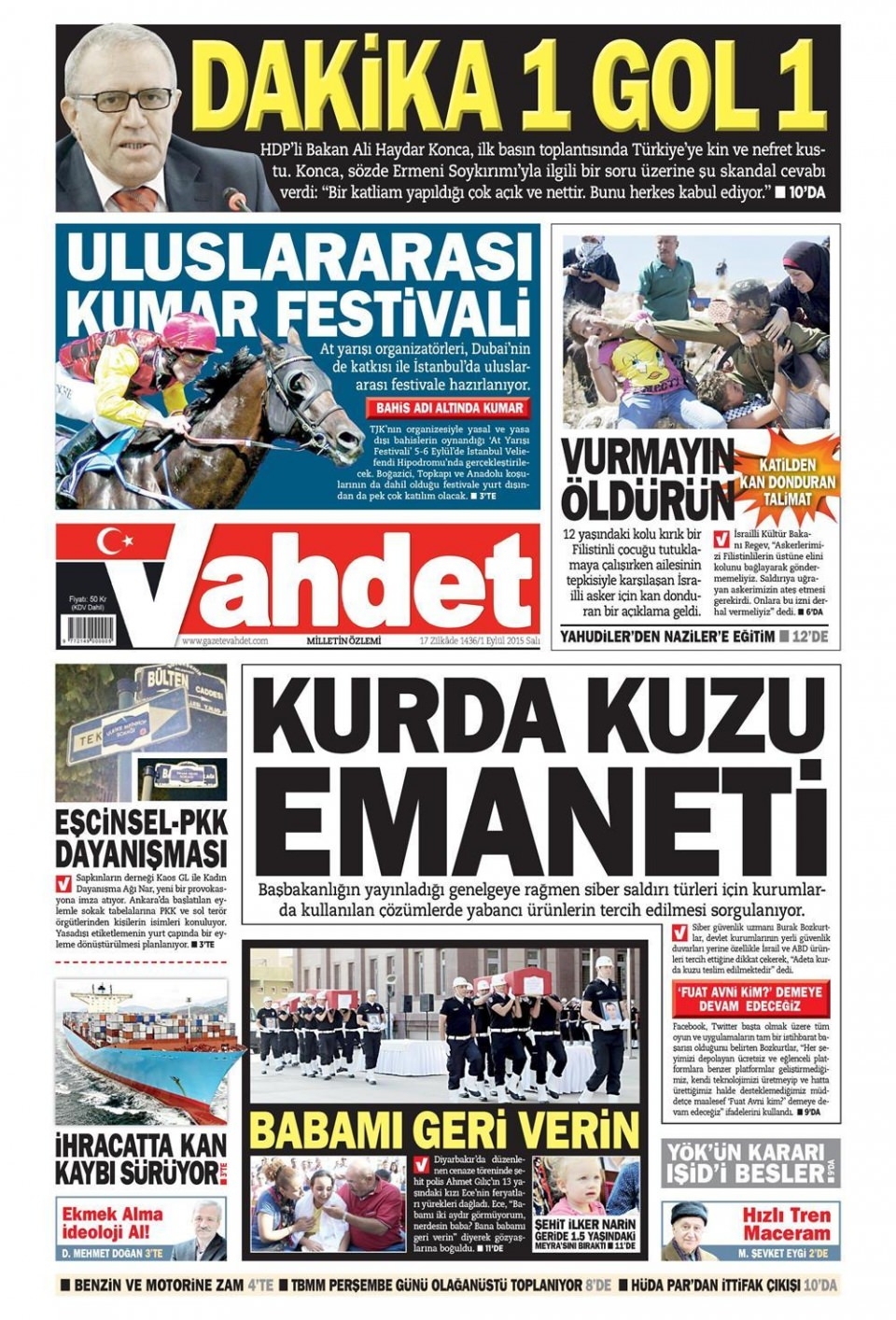 1 Eylül 2015 gazete manşetleri 23