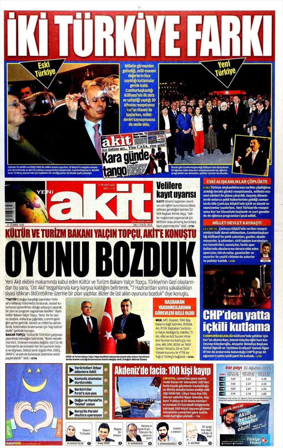1 Eylül 2015 gazete manşetleri 24