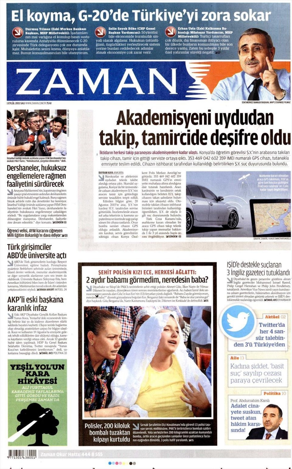 1 Eylül 2015 gazete manşetleri 29