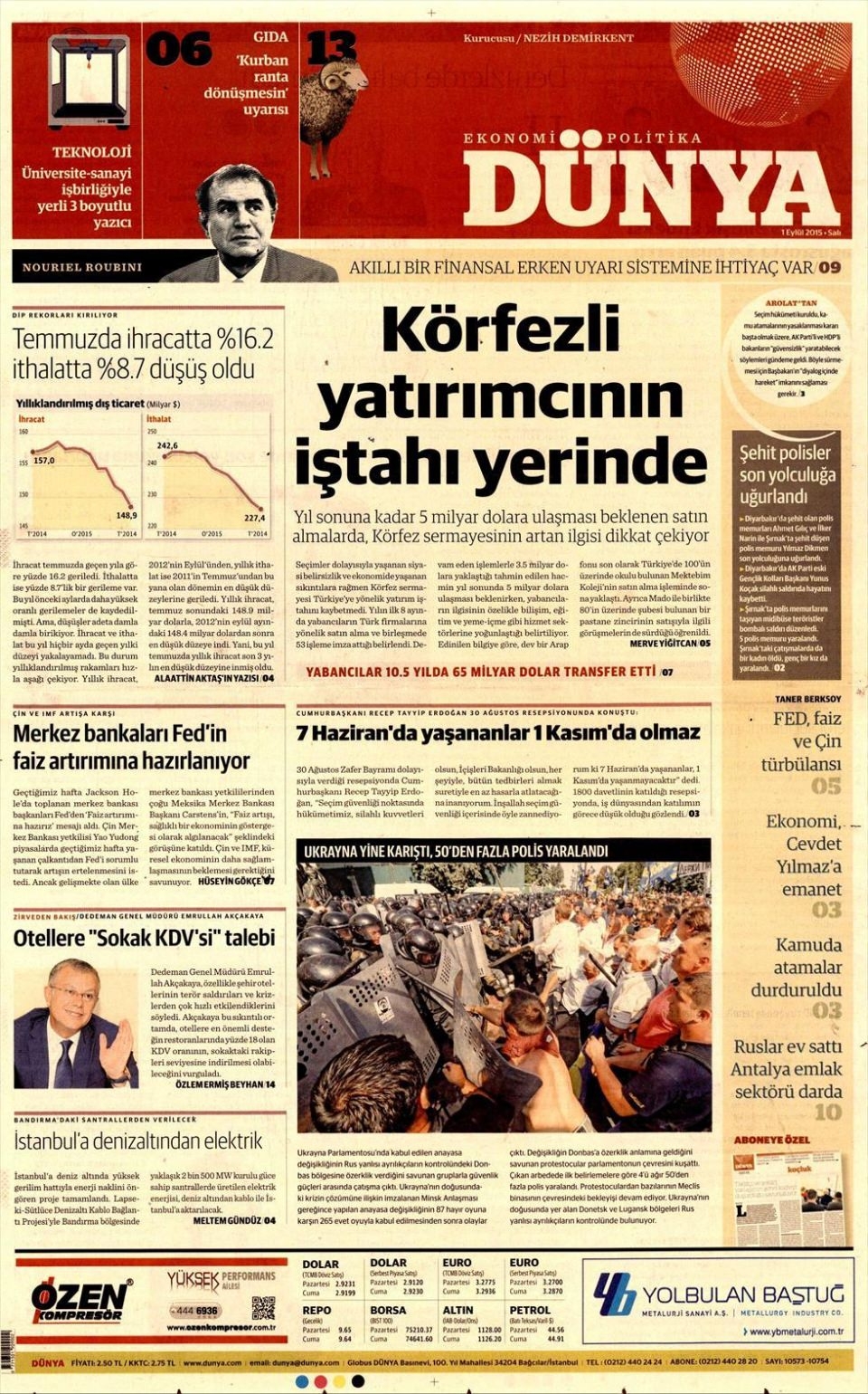 1 Eylül 2015 gazete manşetleri 30