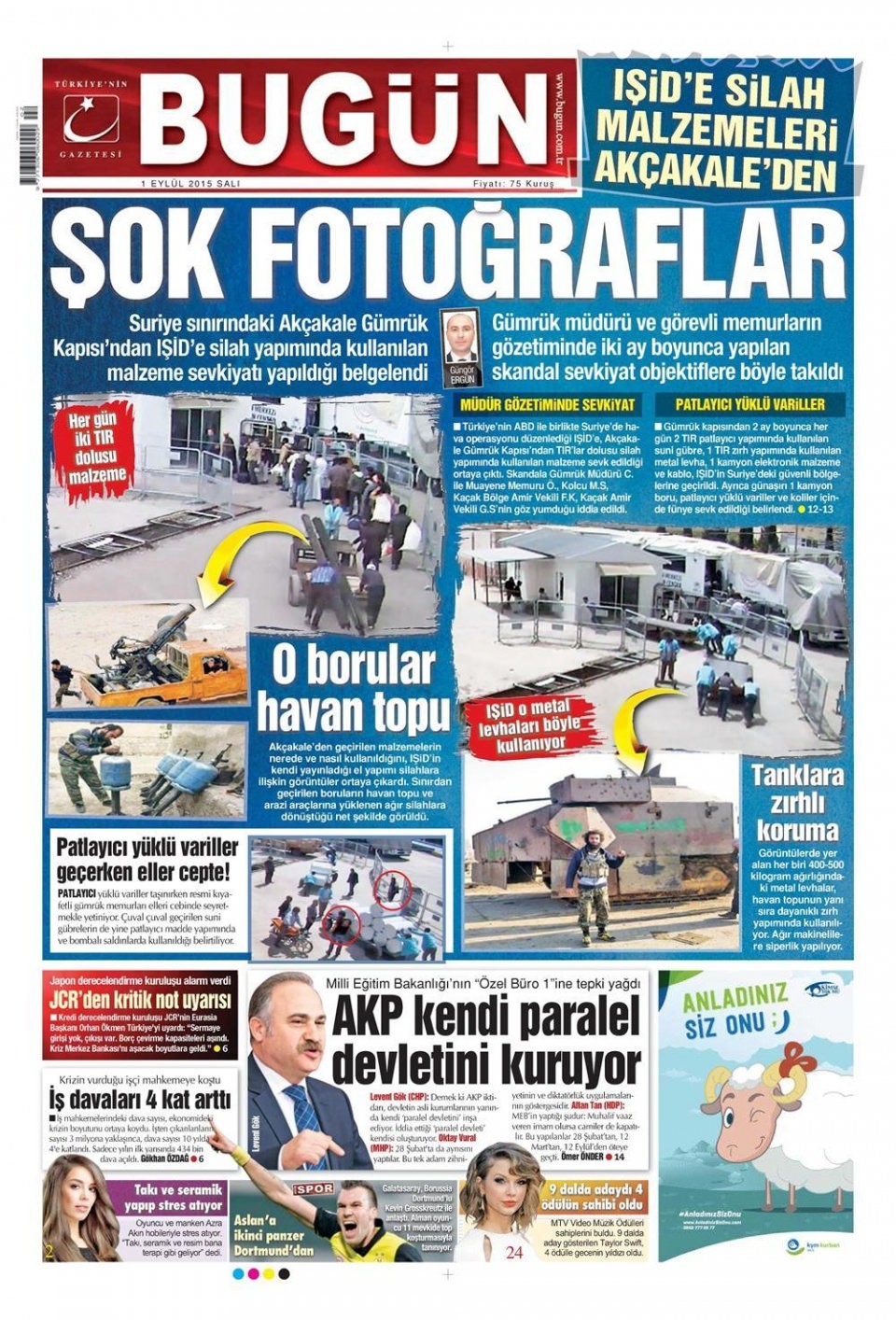 1 Eylül 2015 gazete manşetleri 7