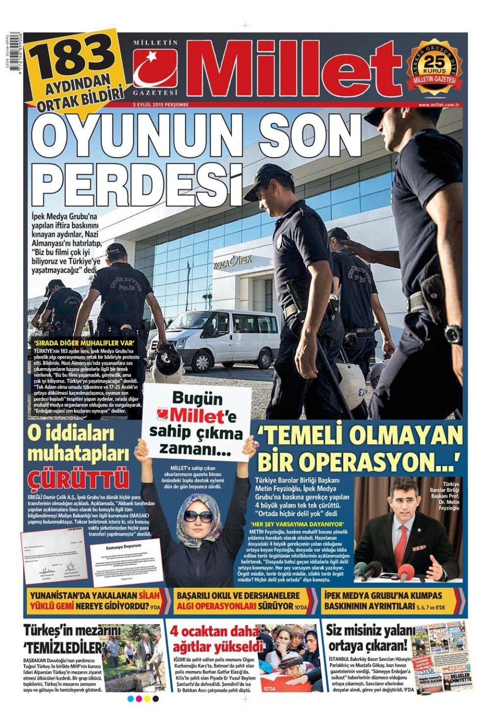 3 Eylül 2015 gazete manşetleri 13