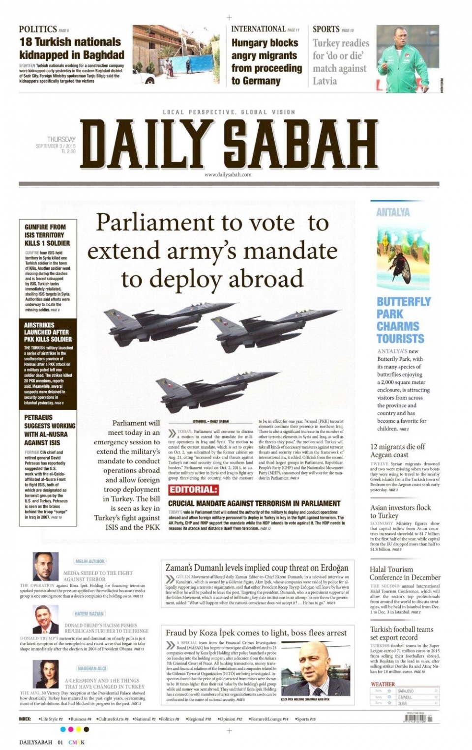 3 Eylül 2015 gazete manşetleri 19