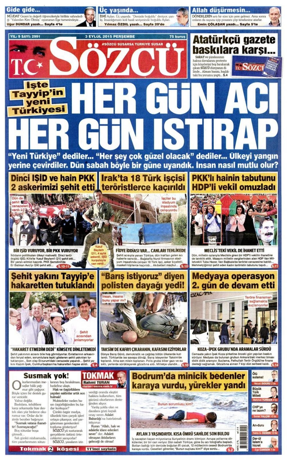 3 Eylül 2015 gazete manşetleri 20