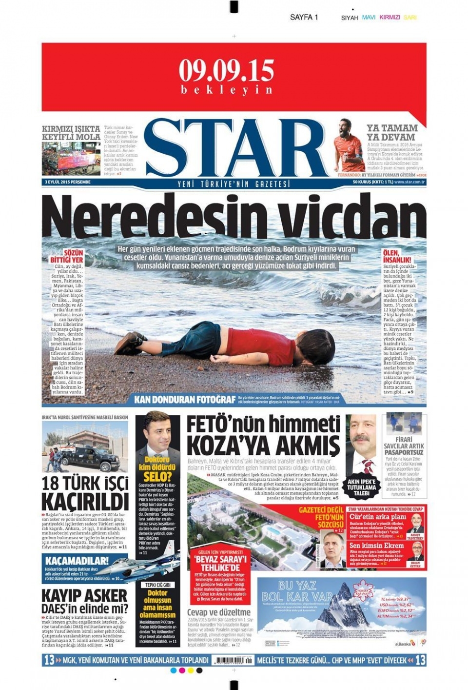 3 Eylül 2015 gazete manşetleri 21